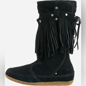 Diesel Black Suede ‘Bootfull W’ Fringe Mid-Calf Boots